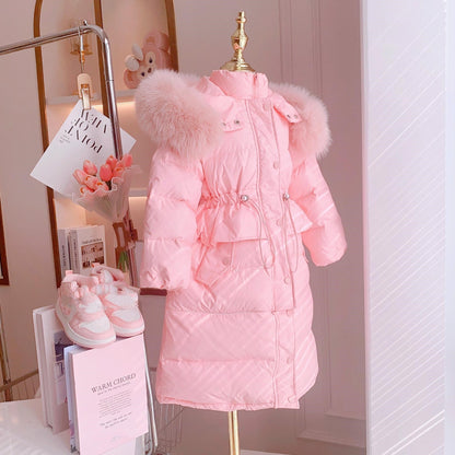 Casual Cotton-padded Long Little Girl Thick Warm Cotton-padded Jacket