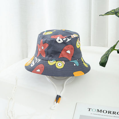 Children's Printed Dinosaur Bucket Sun Hat Big Brim Boy Girl Hat