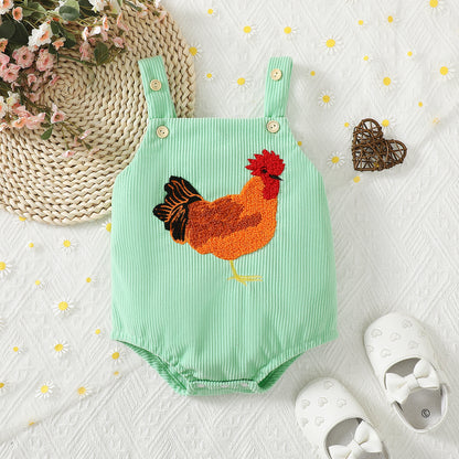 Infant Toddler Streamline Cotton Cock Towel Embroidery Sling Romper