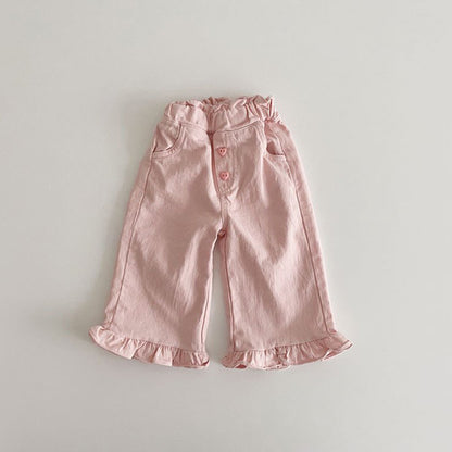 Spring Baby Girls' Retro Wooden Ear Casual Lace Wide-leg Pants Children Fashion Pants