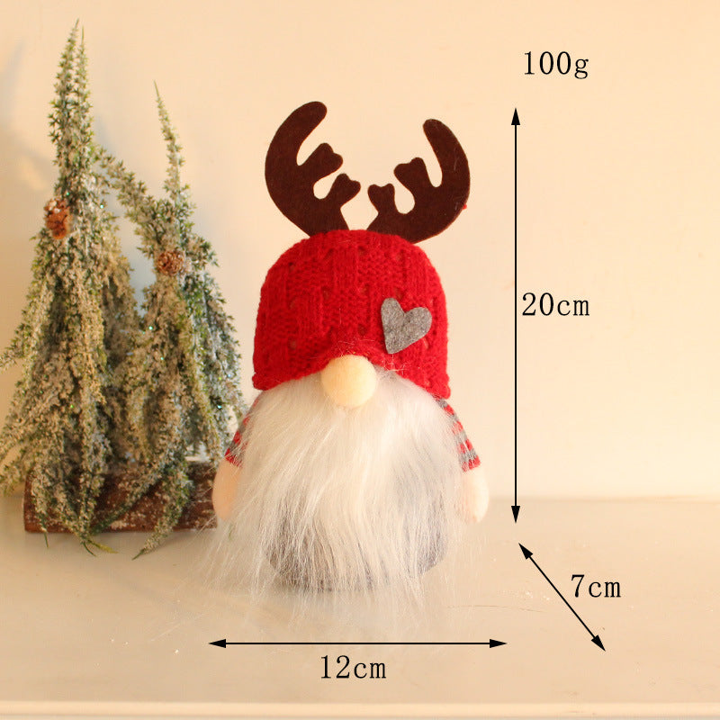 Knitted Hat Antlers Doll Rudolf Faceless Table Decoration