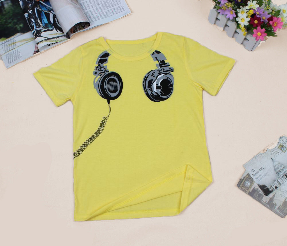 Children's Short-sleeved T-shirt With Earplugs Pattern