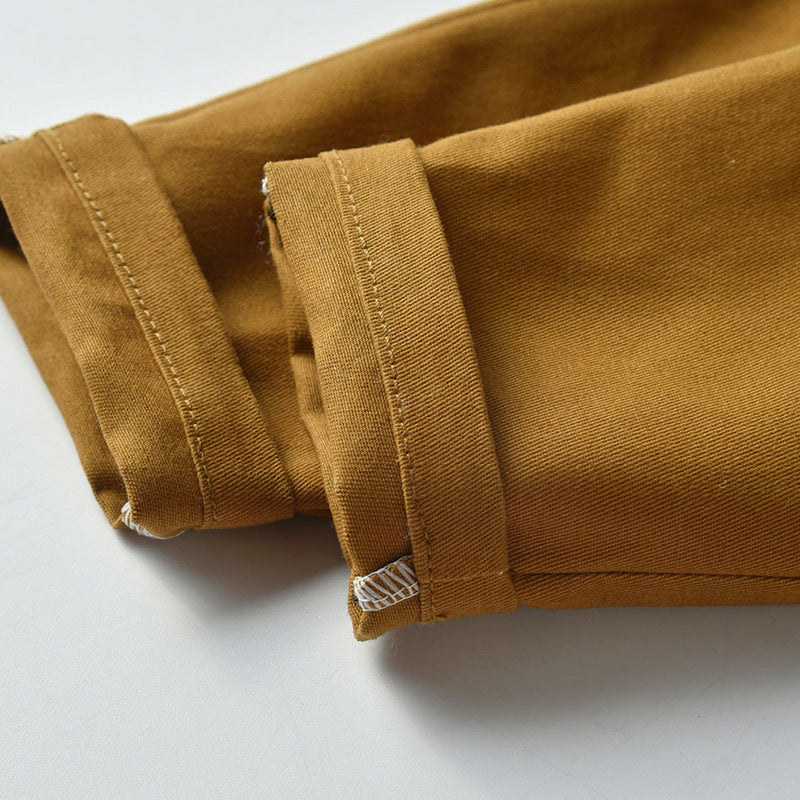 Korean Style Plaid Long-sleeved Boy Cotton Shirt Bib Two-piece Suit