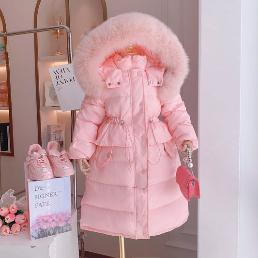 Casual Cotton-padded Long Little Girl Thick Warm Cotton-padded Jacket