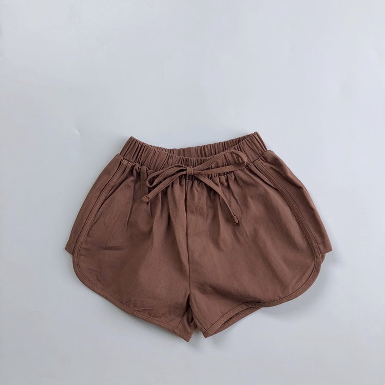 Children's Solid Color Waist Belt Casual Shorts