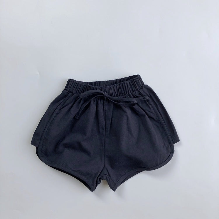 Children's Solid Color Waist Belt Casual Shorts