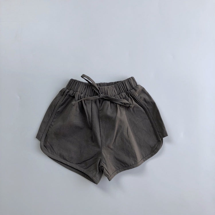 Children's Solid Color Waist Belt Casual Shorts