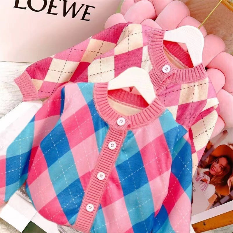 Girls Fashion Personality Rhombus Cardigan Coat