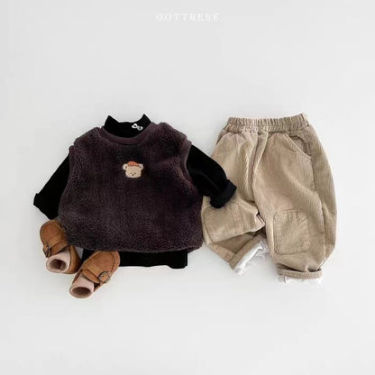 Korean Ins Corduroy Fleece-lined Patch Trousers