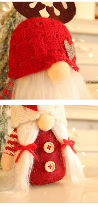 Knitted Hat Antlers Doll Rudolf Faceless Table Decoration